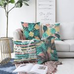 - Sonil-K4luset410-Gorsel1 - Realhomes  4'lü Çift Taraflı Renkli Zemin Üzerinde Yaprak Desenli Modern Şönil Yastık Kırlent Kılıf Seti Realhomes