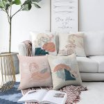 4'lü Çift Taraflı Renkli Zemin Üzerinde Onedraw Çizimli Modern Şönil Yastık Kırlent Kılıf Seti Realhomes