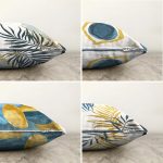 - Sonil-K4luset444-Gorsel2 - Realhomes 4'lü Çift Taraflı Renkli Zemin Üzerinde Gold Detaylı Yaprak Desenli Modern Şönil Yastık Kırlent Kılıf Seti Realhomes