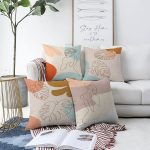 - Sonil-K4luset448-Gorsel1 - Realhomes  4'lü Çift Taraflı Renkli Zemin Üzerinde Onedraw Çizimli Yaprak Desenli Modern Şönil Yastık Kırlent Kılıf Seti Realhomes