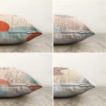 - Sonil-K4luset448-Gorsel2 - Realhomes  4'lü Çift Taraflı Renkli Zemin Üzerinde Onedraw Çizimli Yaprak Desenli Modern Şönil Yastık Kırlent Kılıf Seti Realhomes