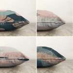 - Sonil-K4luset451-Gorsel2 - Realhomes  4'lü Çift Taraflı Renkli Zemin Üzerinde Onedraw Çizimli Yaprak Desenli Modern Şönil Yastık Kırlent Kılıf Seti Realhomes