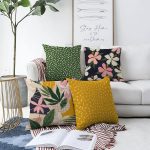 - Sonil-K4luset453-Gorsel1 - Realhomes  4'lü Çift Taraflı Renkli Zemin Üzerinde Yaprak Desenli Modern Şönil Yastık Kırlent Kılıf Seti Realhomes