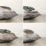 - Sonil-K4luset458-Gorsel2 - Realhomes  4'lü Çift Taraflı Renkli Zemin Üzerinde Onedraw Çizimli Yaprak Desenli Modern Şönil Yastık Kırlent Kılıf Seti Realhomes