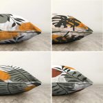 - Sonil-K4luset459-Gorsel2 - Realhomes  4'lü Çift Taraflı Beyaz Zemin Üzerinde Renkli Yaprak Desenli Modern Şönil Yastık Kırlent Kılıf Seti Realhomes