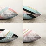 4'lü Çift Taraflı Beyaz Zemin Üzerinde Gold Detaylı Geometrik Desenli Modern Şönil Yastık Kırlent Kılıf Seti Realhomes