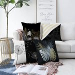 - Sonil-K4luset564-Gorsel1 - Realhomes 4'lü Çift Taraflı Siyah Zemin Üzerinde Gold Detaylı Modern Şönil Yastık Kırlent Kılıf Seti Realhomes