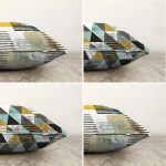 4'lü Çift Taraflı Beyaz Zemin Üzerinde Geometrik Desenli Modern Şönil Yastık Kırlent Kılıf Seti Realhomes