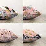 - Sonil-K4luset566-Gorsel2 - Realhomes 4'lü Çift Taraflı Renkli Zemin Üzerinde Gold Detaylı Yaprak Desenli Modern Şönil Yastık Kırlent Kılıf Seti Realhomes