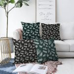 4'lü Çift Taraflı Renkli Zemin Üzerinde Çamağacı Desenli Modern Şönil Yastık Kırlent Kılıf Seti Realhomes