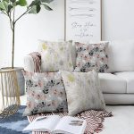 4'lü Çift Taraflı Renkli Zemin Üzerinde Yaprak Desenli Modern Şönil Yastık Kırlent Kılıf Seti Realhomes