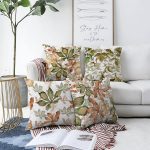 4'lü Çift Taraflı Beyaz Zemin Üzerinde Sonbahar Yaprağı Desenli Modern Şönil Yastık Kırlent Kılıf Seti Realhomes