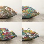 4'lü Çift Taraflı Beyaz Zemin Üzerinde Sonbahar Yaprağı Desenli Modern Şönil Yastık Kırlent Kılıf Seti Realhomes