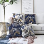 4'lü Çift Taraflı Renkli Zemin Üzerinde Gold Detaylı Yaprak Desenli Modern Şönil Yastık Kırlent Kılıf Seti Realhomes