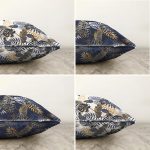 4'lü Çift Taraflı Renkli Zemin Üzerinde Gold Detaylı Yaprak Desenli Modern Şönil Yastık Kırlent Kılıf Seti Realhomes