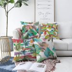 - Sonil-K4luset592-Gorsel1 - Realhomes 4'lü Çift Taraflı Beyaz Zemin Üzerinde Renkli Yaprak Desenli Modern Şönil Yastık Kırlent Kılıf Seti Realhomes