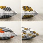 - Sonil-K4luset602-Gorsel2 - Realhomes Çift Taraflı 4'lü Siyah Beyaz Ekoseli Kabak Motifli Özel Tasarım Kombin Şönil Yastık Kırlent Kılıfı Realhomes