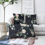 - Sonil-K4luset610-Gorsel1 - Realhomes  4'lü Çift Taraflı Siyah Zemin Üzerinde Çiçek Desenli Modern Şönil Yastık Kırlent Kılıf Seti Realhomes