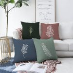 - Sonil-K4luset619-Gorsel1 - Realhomes  4'lü Çift Taraflı Renkli Zemin Üzerinde Onedraw Çizimli Yaprak Desenli Modern Şönil Yastık Kırlent Kılıf Seti Realhomes