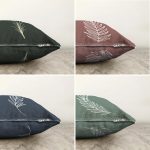 - Sonil-K4luset619-Gorsel2 - Realhomes  4'lü Çift Taraflı Renkli Zemin Üzerinde Onedraw Çizimli Yaprak Desenli Modern Şönil Yastık Kırlent Kılıf Seti Realhomes