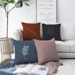 4'lü Çift Taraflı Renkli Zemin Üzerinde Onedraw Çizimli Yaprak Desenli Modern Şönil Yastık Kırlent Kılıf Seti Realhomes