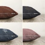 4'lü Çift Taraflı Renkli Zemin Üzerinde Onedraw Çizimli Yaprak Desenli Modern Şönil Yastık Kırlent Kılıf Seti Realhomes