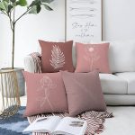 - Sonil-K4luset622-Gorsel1 - Realhomes 4'lü Çift Taraflı Renkli Zemin Üzerinde Onedraw Çizimli Yaprak Desenli Modern Şönil Yastık Kırlent Kılıf Seti Realhomes