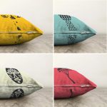 4'lü Çift Taraflı Renkli Zemin Üzerinde Onedraw Çizimli Modern Şönil Yastık Kırlent Kılıf Seti Realhomes