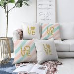 4'lü Çift Taraflı Beyaz Zemin Üzerinde Gold Detaylı Love Yazılı Modern Şönil Yastık Kırlent Kılıf Seti Realhomes