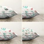 4'lü Çift Taraflı Beyaz Zemin Üzerinde Kaktüs Desenli Modern Şönil Yastık Kırlent Kılıf Seti Realhomes