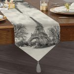 - UcgenRunner-101-Gorsel1 - Realhomes  Eyfel Kuleli Dijital Baskılı Dekoratif Püsküllü Şönil Üçgen Runner Realhomes