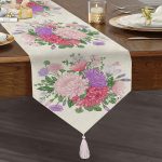 Çiçek Motifli Modern Dijital Baskılı Dekoratif Püsküllü Şönil Üçgen Runner Realhomes