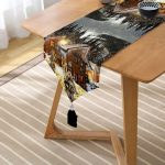 Kış Manzarası Otantik Temalı Dijital Baskılı Dekoratif Püsküllü Şönil Üçgen Runner Realhomes