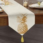 - UcgenRunner-2034-Gorsel1 - Realhomes  Altın Renk Kaktüs Baskılı Dijital Baskılı Püsküllü Şönil Üçgen Runner Realhomes