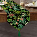 - UcgenRunner-2038-Gorsel1 - Realhomes  Siyah Zemin Yapraklar Özel Tasarım Püsküllü Şönil Üçgen Runner Realhomes