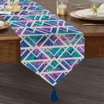 Palmiye Zigzag Desen Dijital Baskılı Püsküllü Şönil Üçgen Runner Realhomes