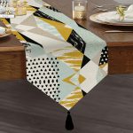 Livense Modern Geometrik Şekiller Dijital Baskılı Püsküllü Şönil Üçgen Runner Realhomes