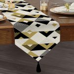 - UcgenRunner-2064-Gorsel1 - Realhomes  Bej Siyah Geometrik Desenli Dijital Baskılı Püsküllü Şönil Üçgen Runner Realhomes