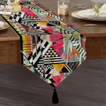 Renkli Boyama Desenli Dijital Baskılı Modern Püsküllü Şönil Üçgen Runner Realhomes