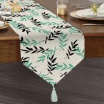 - UcgenRunner-2071-Gorsel1 - Realhomes  Yeşil Siyah Yaprak Desenli Dijital Baskılı Modern Püsküllü Şönil Üçgen Runner Realhomes