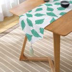 - UcgenRunner-2073-Gorsel2 - Realhomes Beyaz Temalı Mint Yeşili Yaprak Motifli Dekoratif Püsküllü Şönil Üçgen Runner Realhomes