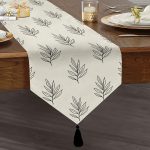 - UcgenRunner-2076-Gorsel1 - Realhomes  Beyaz Temalı Yaprak Çizimi Motifli Dijital Baskılı Püsküllü Şönil Üçgen Runner Realhomes