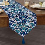 - UcgenRunner-2079-Gorsel1 - Realhomes  Mavi Cam Göbeği Etnik Desenli Dekoratif Püsküllü Şönil Üçgen Runner Realhomes