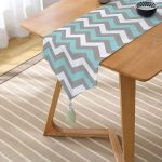 - UcgenRunner-2179-Gorsel2 - Realhomes  Gri Turkuaz Zigzag Desenli Dijital Baskılı Dekoratif Püsküllü Şönil Üçgen Runner Realhomes