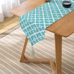 - UcgenRunner-2189-Gorsel2 - Realhomes  Turkuaz Renkli Yonca Desenli Dijital Baskılı Püsküllü Şönil Üçgen Runner Realhomes