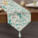 Mavi Yapraklar Özel Tasarım Modern Püsküllü Şönil Üçgen Runner Realhomes