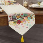 - UcgenRunner-223-Gorsel1 - Realhomes Baykuş Desenli Dijital Baskılı Dekoratif Püsküllü Şönil Üçgen Runner Realhomes