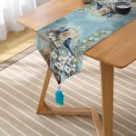 - UcgenRunner-224-Gorsel2 - Realhomes Mavi Kuş Desen Dijital Baskılı Dekoratif Püsküllü Şönil Üçgen Runner Realhomes