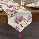 Sulu Boya Çiçek Desenli Dijital Baskılı Modern Püsküllü Şönil Üçgen Runner Realhomes