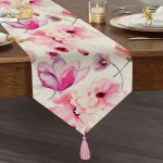 Beyaz Zeminli Çiçek Temalı Dijital Baskılı Modern Püsküllü Şönil Üçgen Runner Realhomes